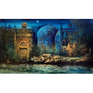 A. Q. Arif, 25 x 42 Inch, Oil on Canvas, Cityscape Painting, AC-AQ-539